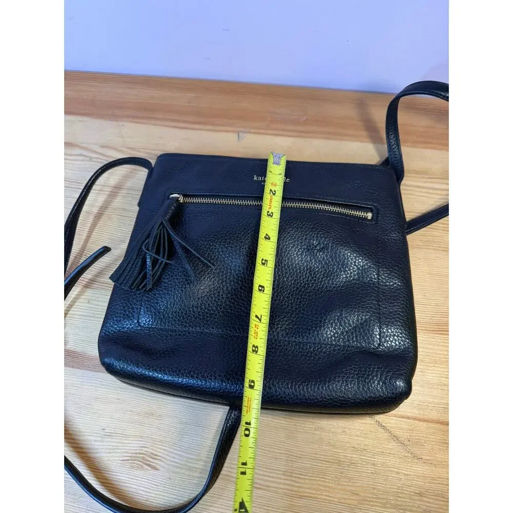 Kate Spade New York Black Pebbled Leather Crossbody Bag Tassel Zip Pocket